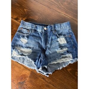 Aeropostale VTG High Rise Shorty Distressed Denim Shorts Blue Size 2 8052